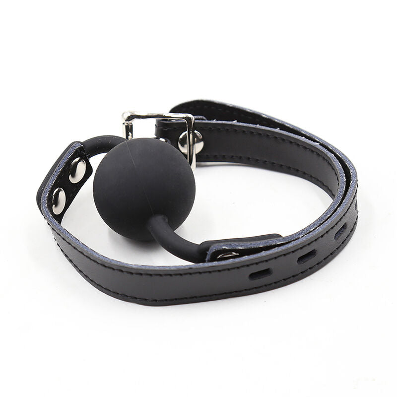 OHMAMA FETISH Bâillon Balle Silicone Ceinture Cuir (Cadenas Inclus) — accessoires inclus