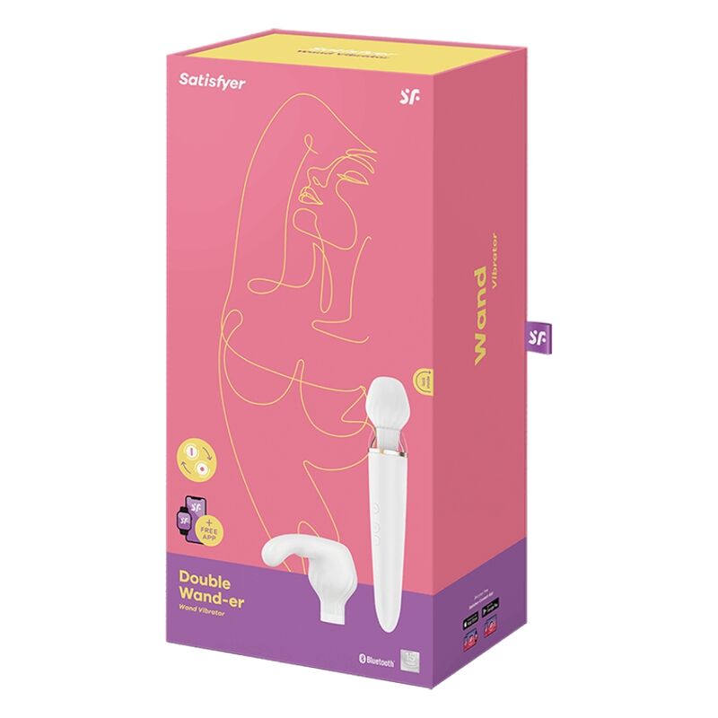 SATISFYER WAND Application Double Wander Blanche — accessoires inclus