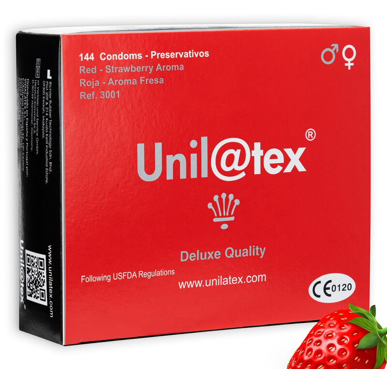 UNILATEX Conservateurs Rouge / Fraise 144 Unités - Aura Intime