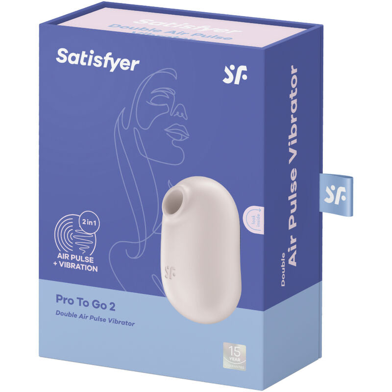 SATISFYER AIR PULSE Stimulateur Vibrateur Double Air Pulse Pro To Go 2 Beige — accessoires inclus