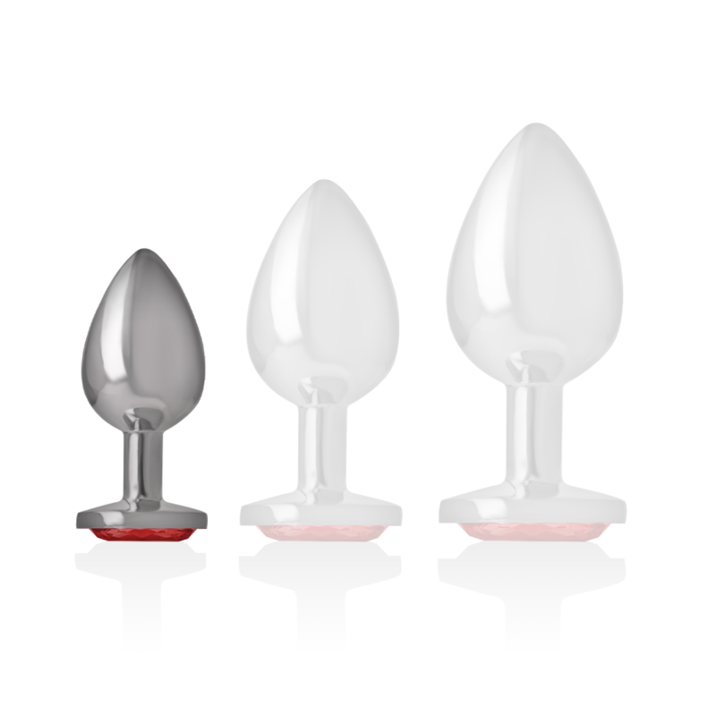 INTENSE ANAL TOYS Plug Anal Métal Aluminium Cristal Rouge Taille S — accessoires inclus
