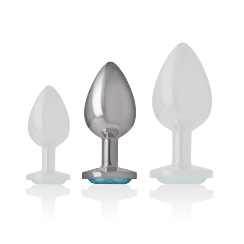 INTENSE ANAL TOYS Plug Anal Métal Aluminium Verre Bleu Taille M — accessoires inclus