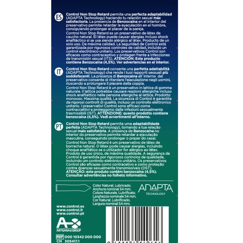 CONTROL CONDOMS NON STOP RETARD CONDOMS 12 UNITS — vue détaillée