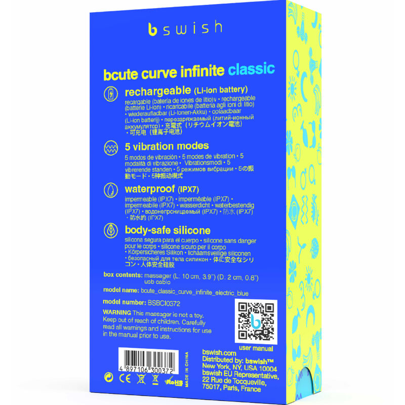 B SWISH Vibrateur Rechargeable Bcute Curve Infinite Classique Ble... — accessoires inclus
