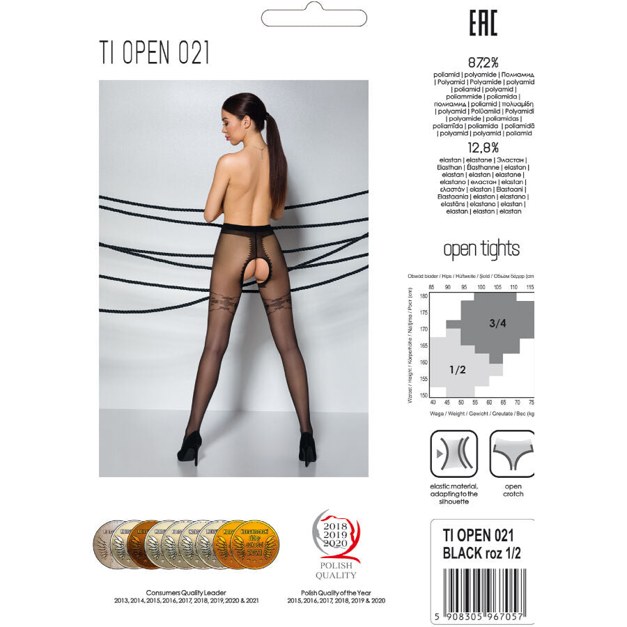 PASSION WOMAN GARTER & STOCK Tiopen 021 Collant Noir 3/4 20 Den — accessoires inclus