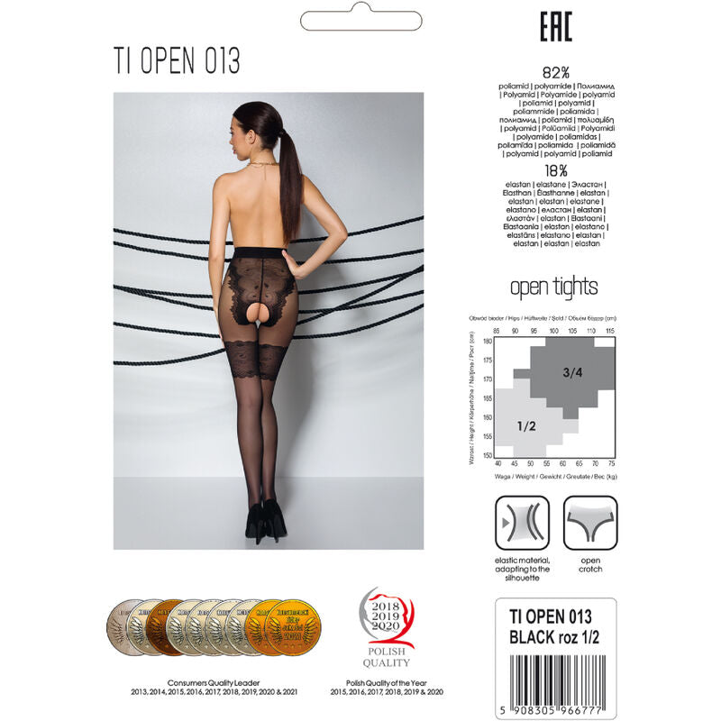 PASSION WOMAN GARTER & STOCK Tiopen 013 Collant Noir 1/2 20/40 Den — accessoires inclus