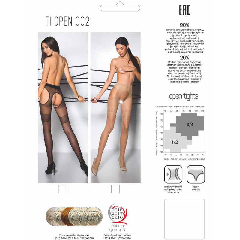 PASSION WOMAN GARTER & STOCK Tiopen 002 Collant Noir 1/2 20 Den — accessoires inclus