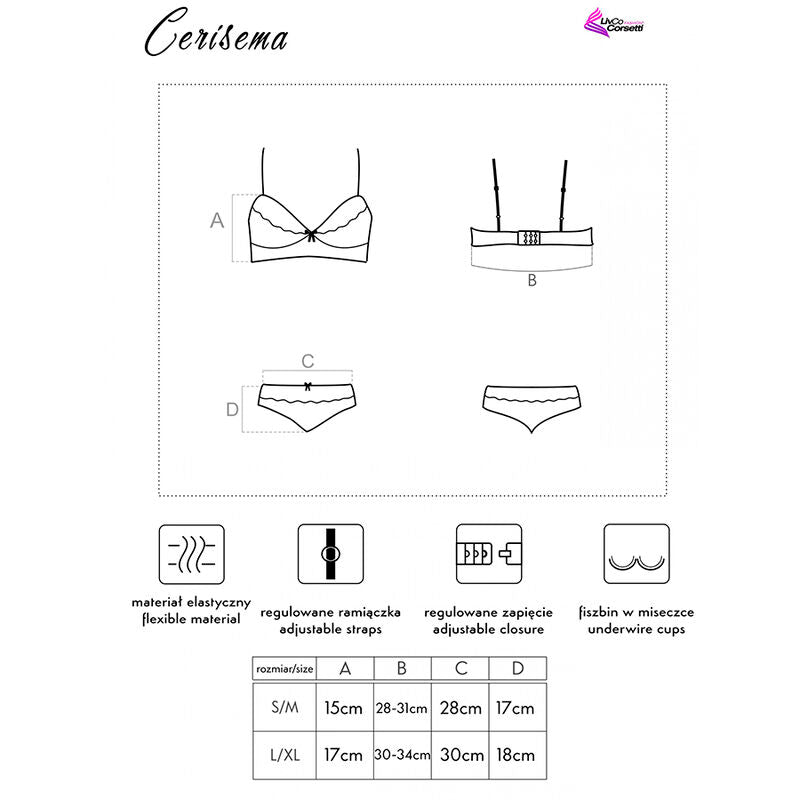 LIVCO CORSETTI SETS Cerisema Lc 21005 Soutien-Gorge + Culotte Corail S/M — accessoires inclus