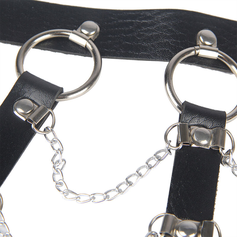 SUBBLIME FETISH Harnais Poitrine Chaîne S Cuir Noir Taille Unique — accessoires inclus