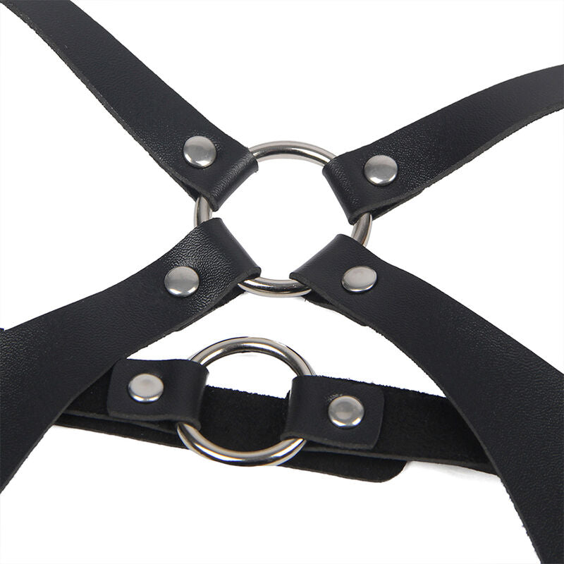 SUBBLIME FETISH Harnais Complet Boucles Cuir Noir Taille Unique — accessoires inclus