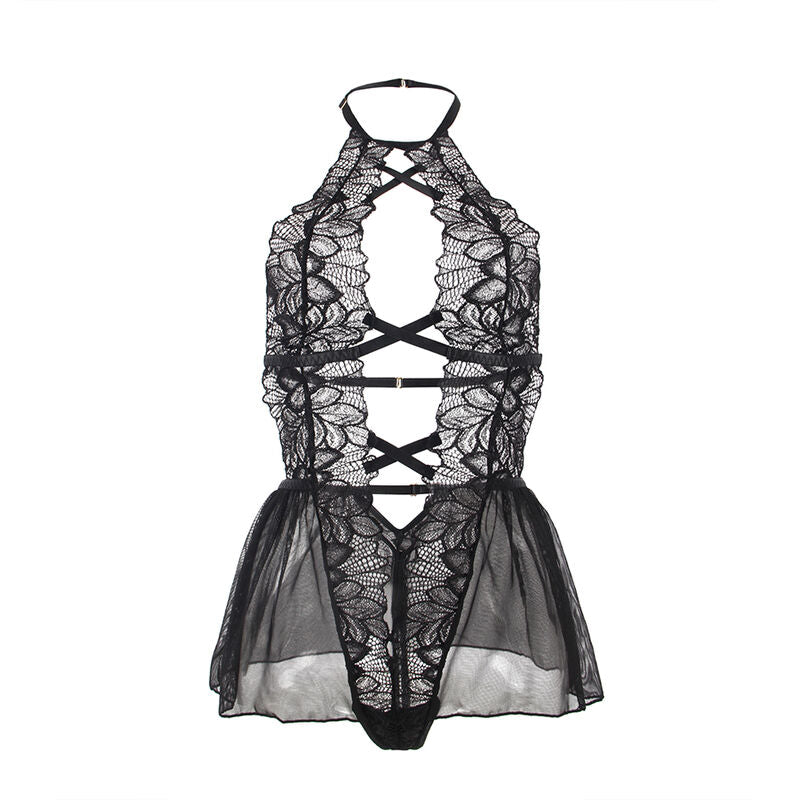 SUBBLIME BODIES Teddy Halter Neck Dos Nu Dentelle Noir S/M — accessoires inclus