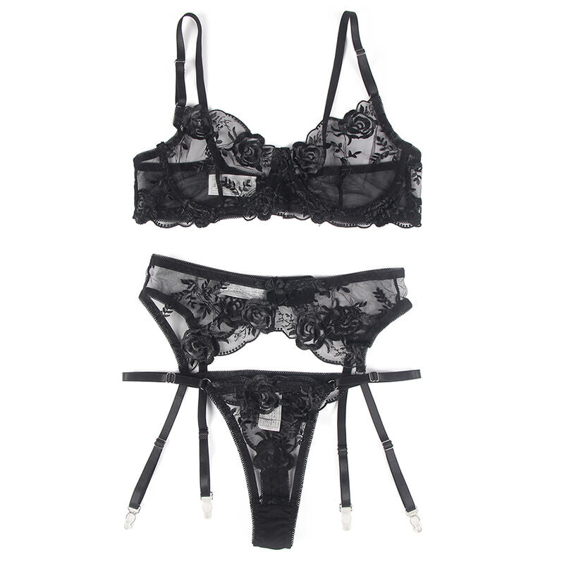 SUBBLIME SETS Ensemble 3 Pièces Soutien-Gorge + String + Jarretière Imp... — accessoires inclus