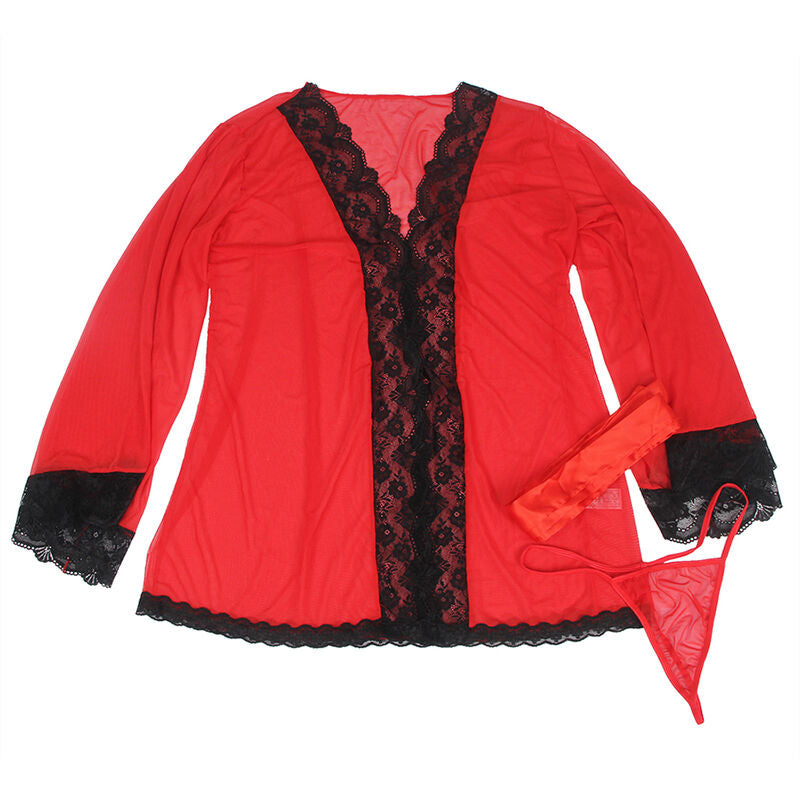 SUBBLIME BABYDOLLS Robe Tissu Transparent Détail Dentelle Rouge L/Xl — accessoires inclus