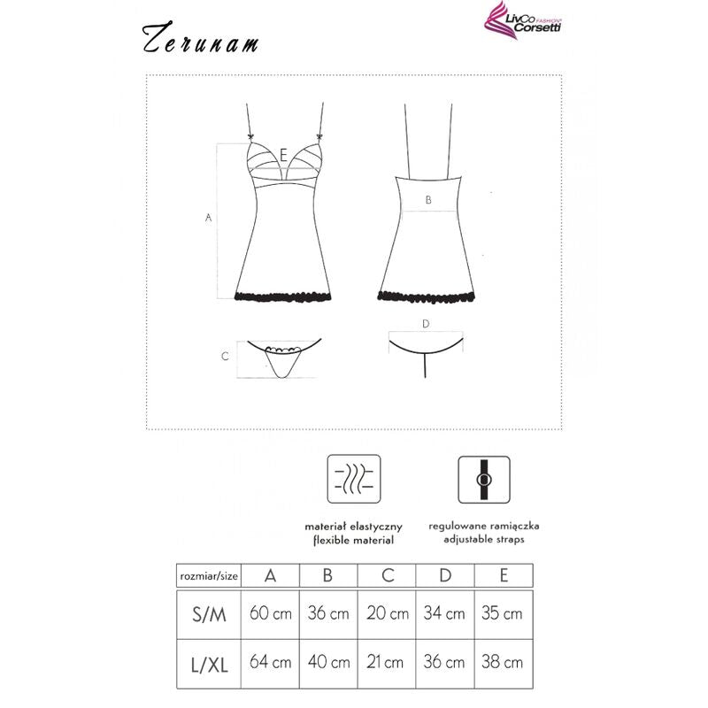 LIVCO CORSETTI SETS Ensemble Zerunam Babydoll + String Noir — accessoires inclus