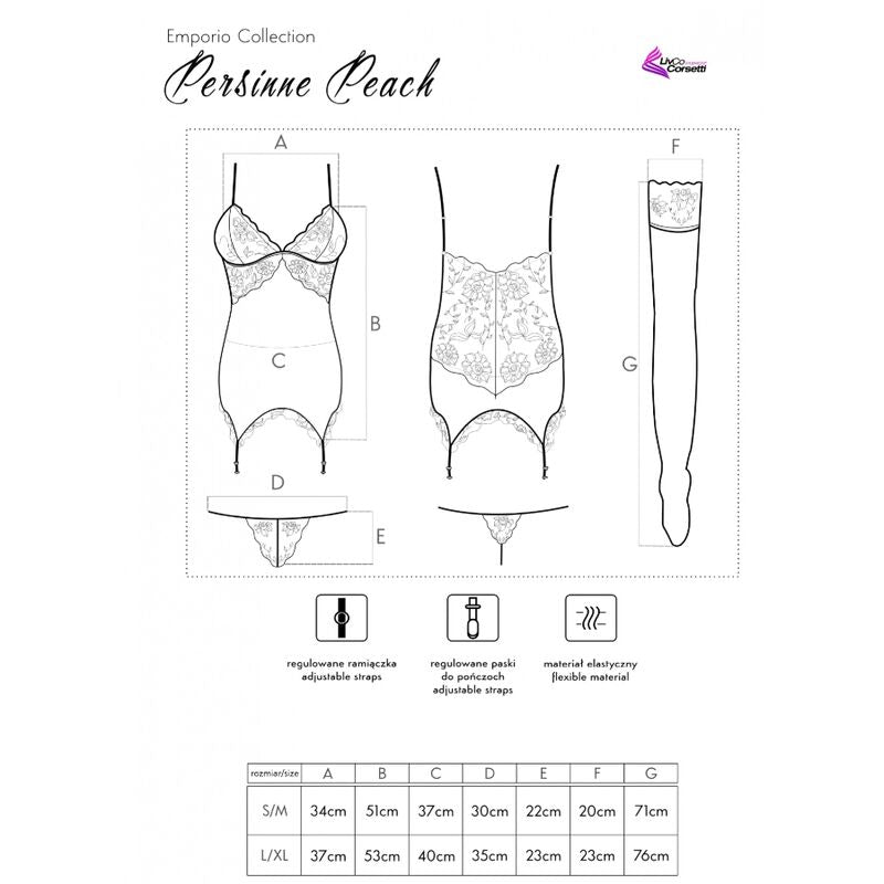 LIVCO CORSETTI SETS Ensemble Persinne Pêche Corset + Culotte + Bas — accessoires inclus
