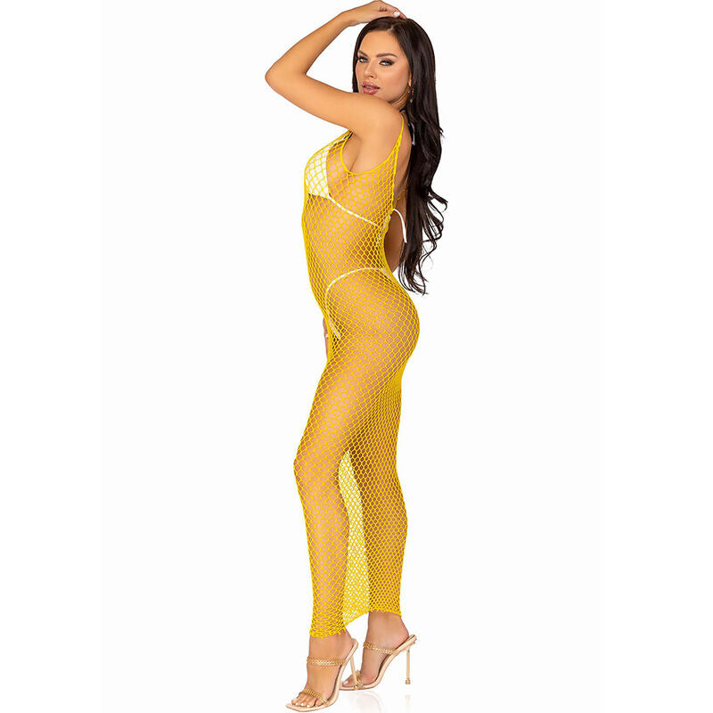 LEG AVENUE DRESSES Robe Longue Filet Jaune Taille Unique — accessoires inclus