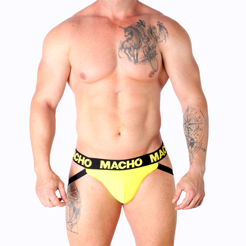 MACHO UNDERWEAR Mx25A Jock Lycra Jaune Xl — accessoires inclus