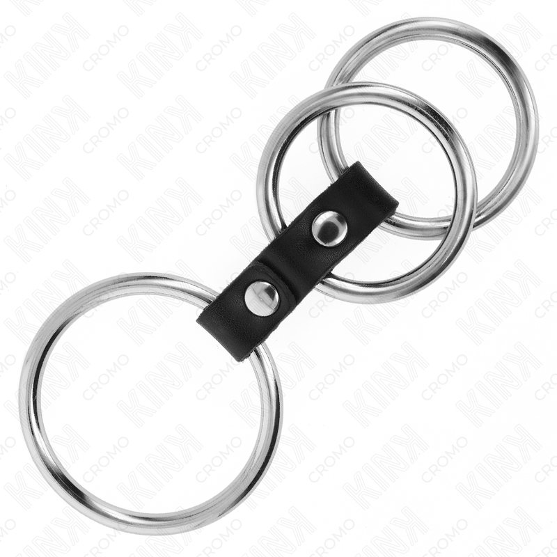 KINK RING POWER Anneau Pénis Triple Métal 3,7 Cm À 5 Cm Connecté Au Cuir — vue arrière