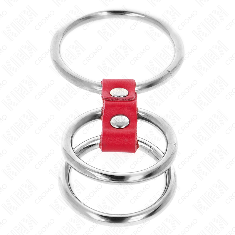 KINK RING POWER Anneau Pénis Triple Métal 3,7 Cm À 5 Cm Connecté Cuir Rouge — vue arrière