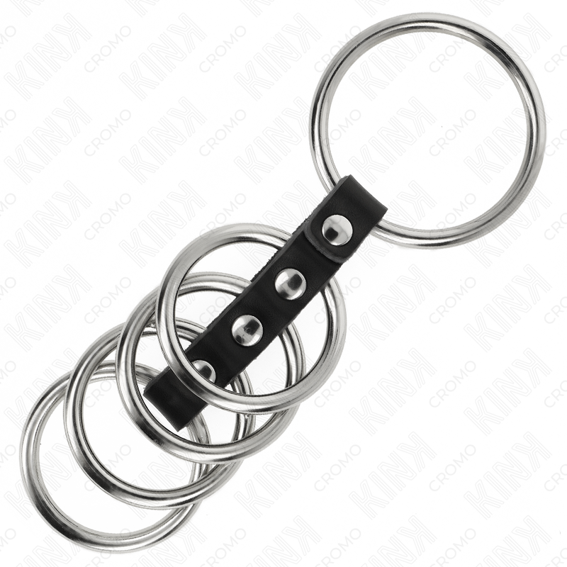 KINK RING POWER 5 Anneaux Pénis 3,7 Cm À 5 Cm Métal Relies Par Cuir — vue arrière