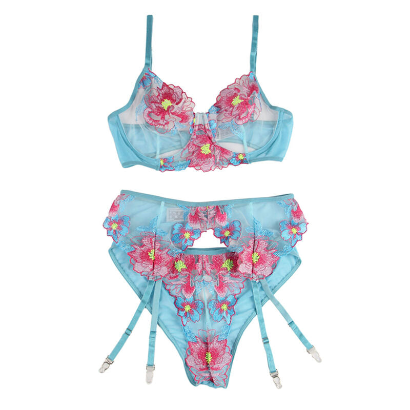 SUBBLIME SETS 954116 Soutien-Gorge + Culotte Porte-Jarretelles Motif Fl... — accessoires inclus