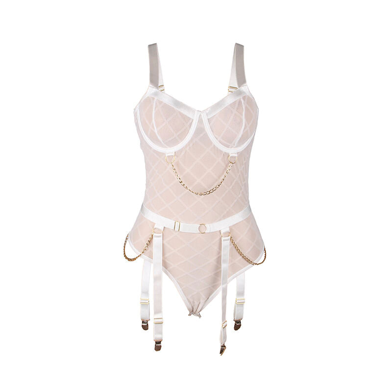 SUBBLIME BODIES 954284 Body Chaînes + Porte-Jarretelles Blanc S/M — accessoires inclus