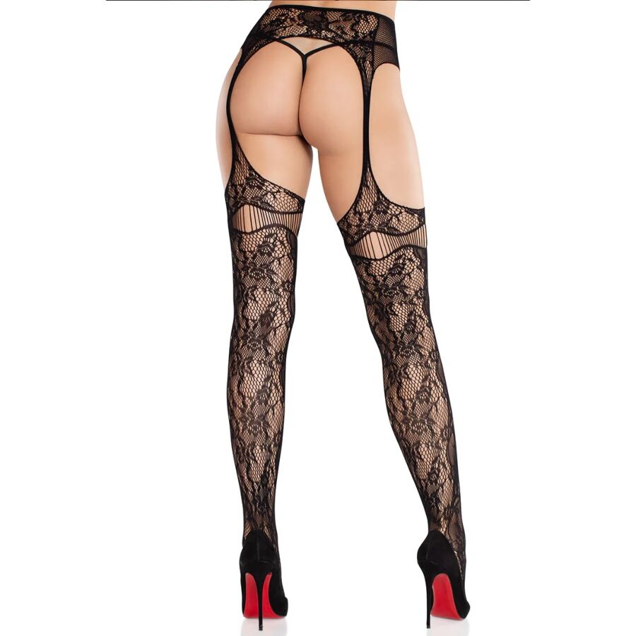 LEG AVENUE HOSIERY Bas Dentelle Jarretelles Noir — vue détaillée