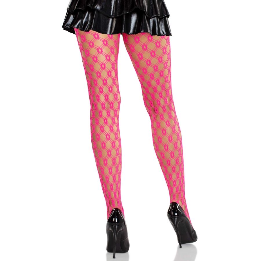 LEG AVENUE HOSIERY Collants Dentelle Œillets Rose Fluo — vue détaillée