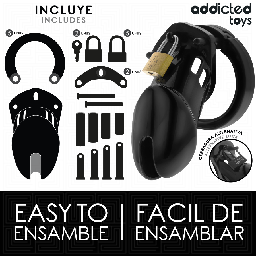 ADDICTED TOYS LOCKED Cage À Pénis Obsidian Hold Taille M — accessoires inclus