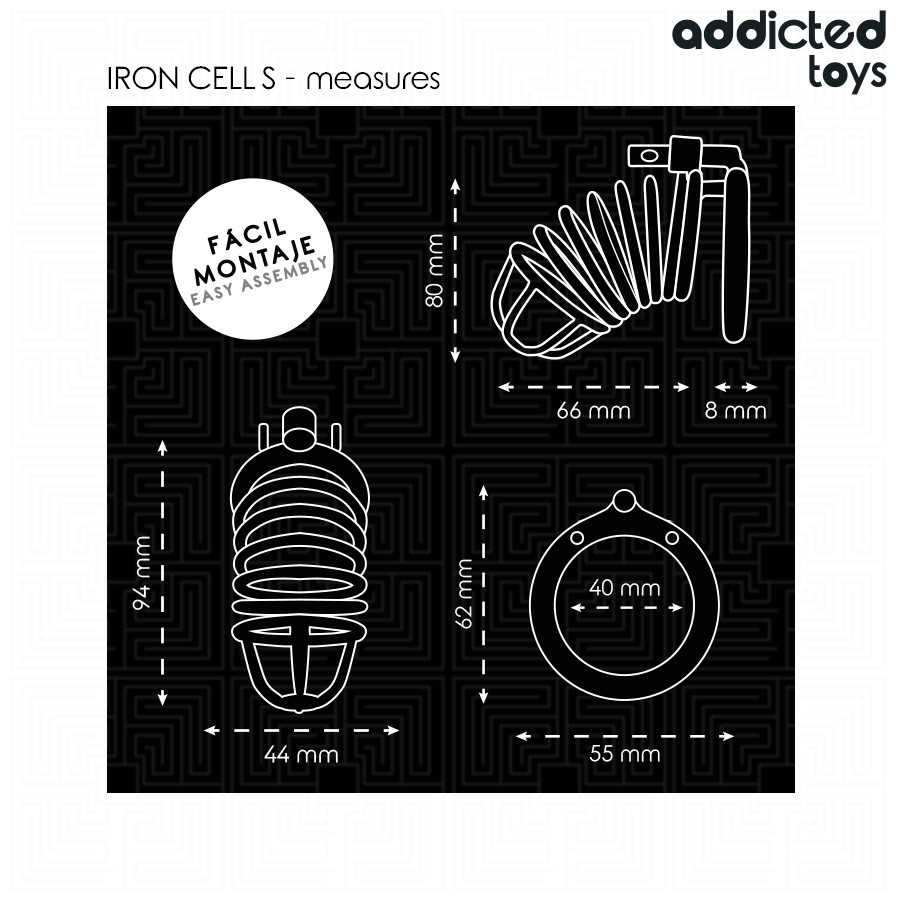 ADDICTED TOYS LOCKED Cage À Pénis Métal Iron Cell 4 Cm Taille S — accessoires inclus