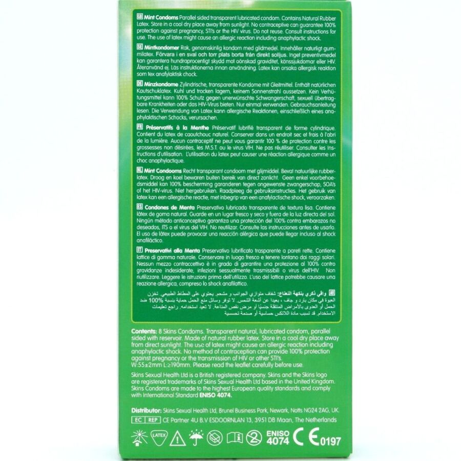 SKINS Pack 8 Préservatifs Premium Menthe — vue arrière