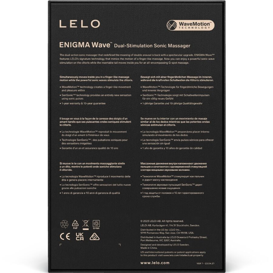 LELO Enigma Wave Masseur Triple Vibration Cyber Purple — accessoires inclus