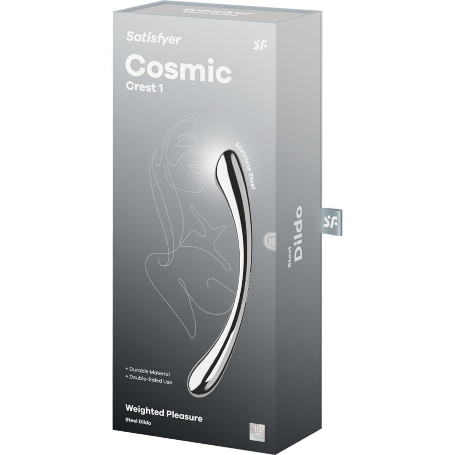 SATISFYER DILDO COSMIC CREST 1 GODEMICHET DOUBLE EXTRÉMITÉ ACIER INOXYDABLE — accessoires inclus