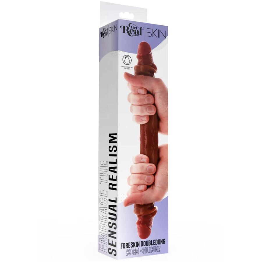 GET REAL GODEMICHET SILICONE À DOUBLE EXTRÉMITÉ CARAMEL 35 CM — vue arrière
