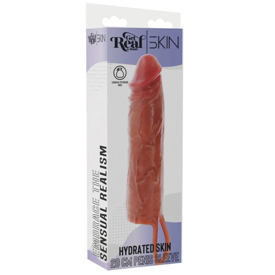 GET REAL MANCHON PÉNIS SILICONE HYDRATANT CARAMEL 20 CM — accessoires inclus