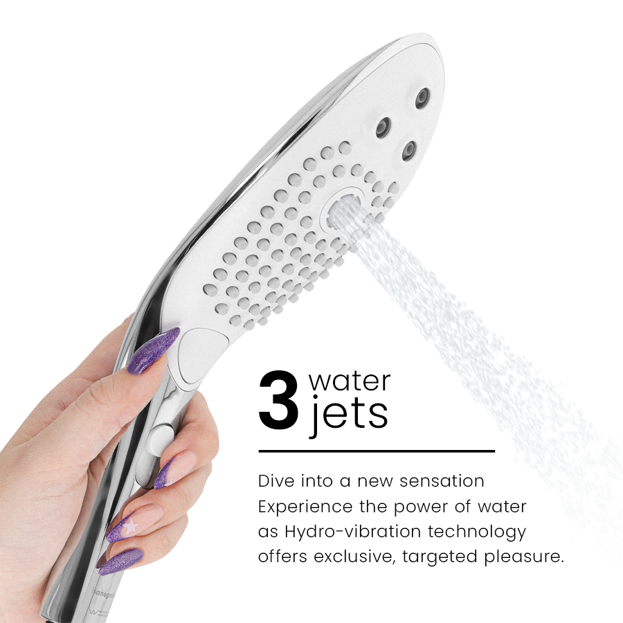 WOMANIZER Pommeau Douche Stimulant Clitorial Wave Chrome — accessoires inclus