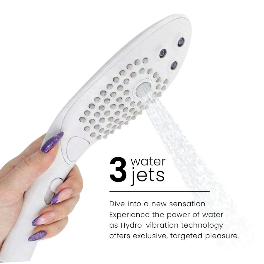 WOMANIZER Pommeau Douche Stimulant Clitorial Wave Blanc — accessoires inclus