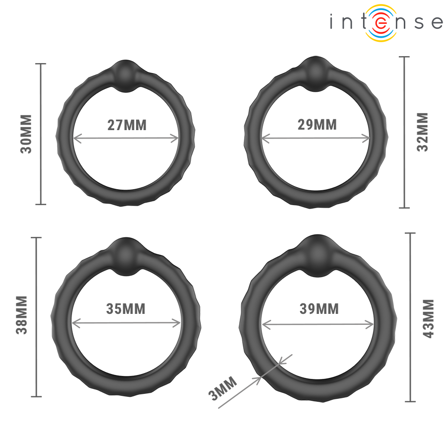 INTENSE FOR HIM MICHIEL ENSEMBLE 4 ANNEAUX PÉNIS MODÈLE 10 — accessoires inclus