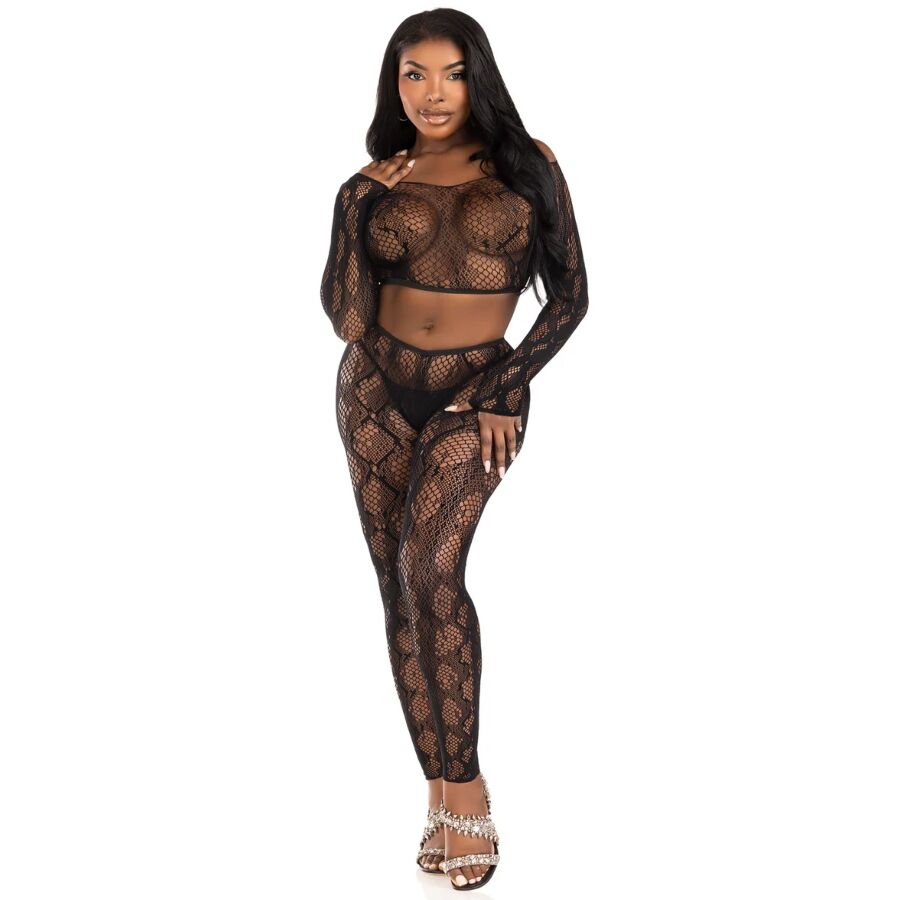 LEG AVENUE SETS 89373 Haut Court Python Collants Sans Pieds Noirs - Taill... — accessoires inclus