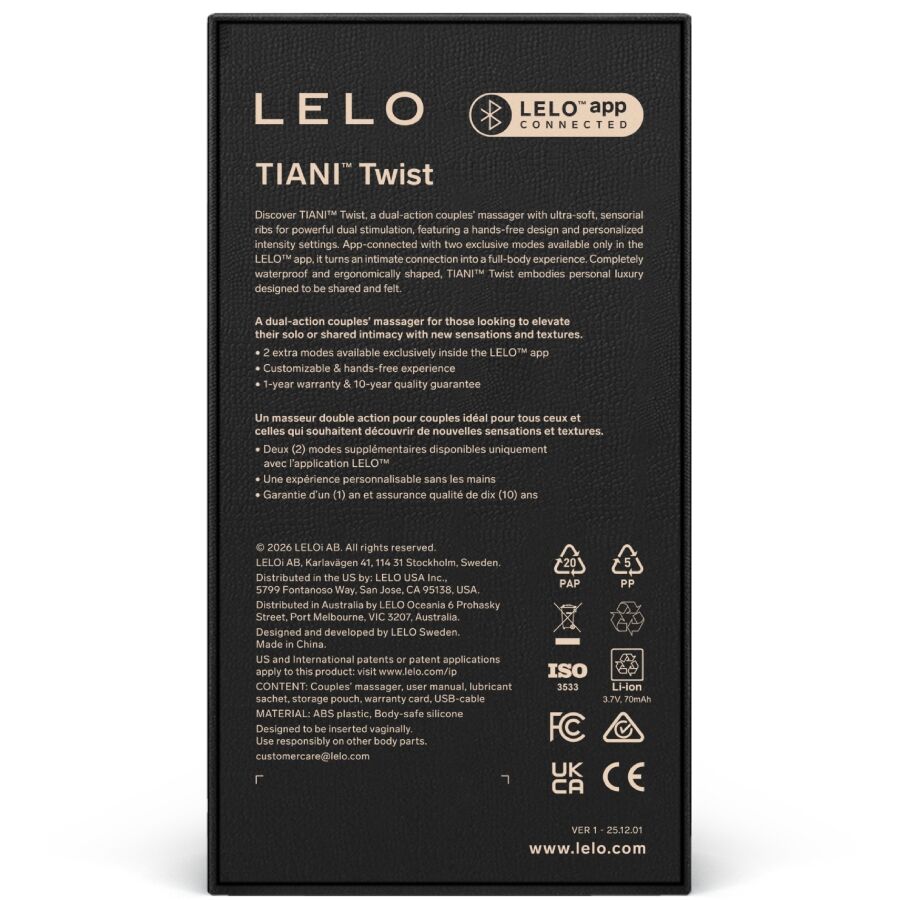 LELO TIANI TWIST COUPLES VIBRATEUR MOUSSE — vue arrière