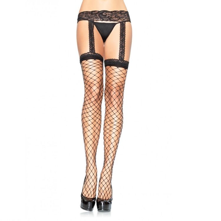 LEG AVENUE HOSIERY Bas Résille Jarratière Dentelle Noire - Aura Intime