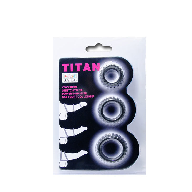 BAILE FOR HIM TITAN SET 3 PCS COCK RING NOIR 2.8 + 2.4 + 1.9 CM — accessoires inclus
