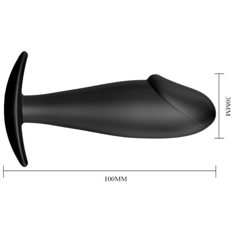 PRETTY LOVE BOTTOM Plug Anal Forme Pénis Silicone Noir — accessoires inclus