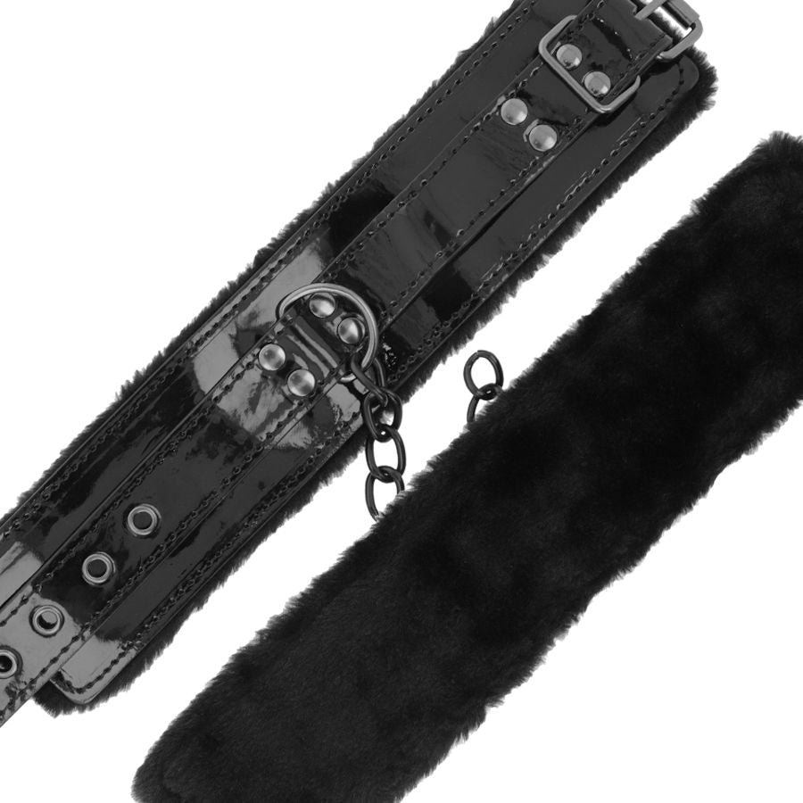 DARKNESS BONDAGE Menottes Ajustables Cuir Noir Cadenas — accessoires inclus