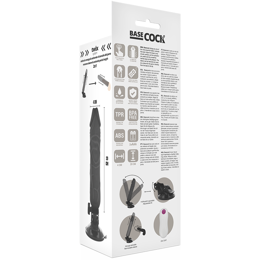 BASECOCK Vibrateur Réaliste Télécommande Noir 20 Cm -O- 4 Cm — vue arrière