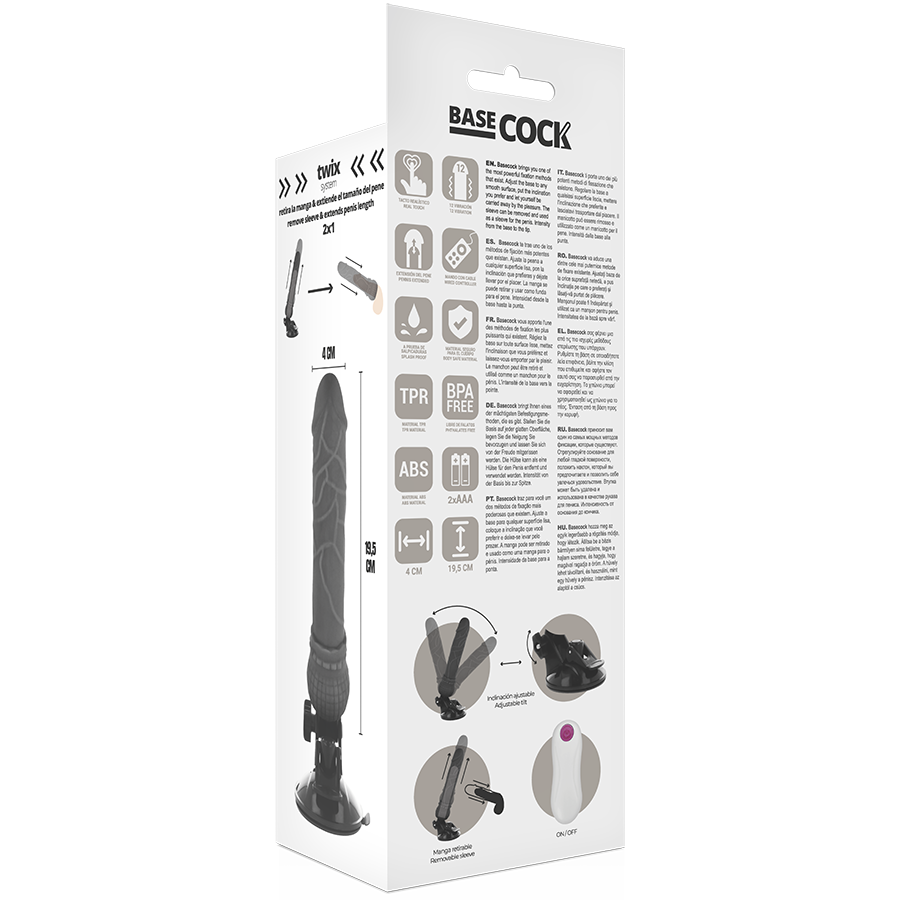 BASECOCK Vibrateur Réaliste Télécommande Noir 19.5 Cm -O- 4 Cm — accessoires inclus