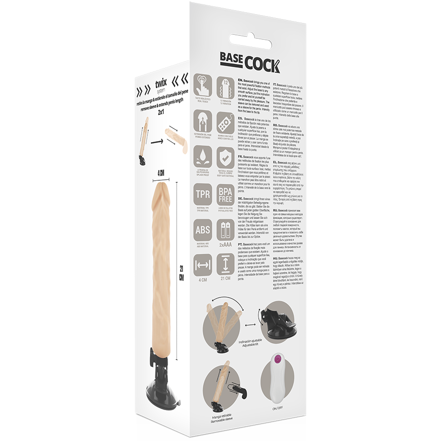 BASECOCK Vibrateur Réaliste Télécommande Naturel 21 Cm -O- 4 Cm — accessoires inclus