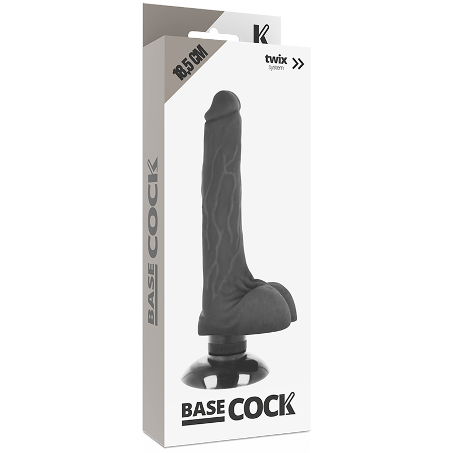 BASECOCK Vibrateur Réaliste 2-1 Noir 18.5 Cm -O- 4 Cm — accessoires inclus