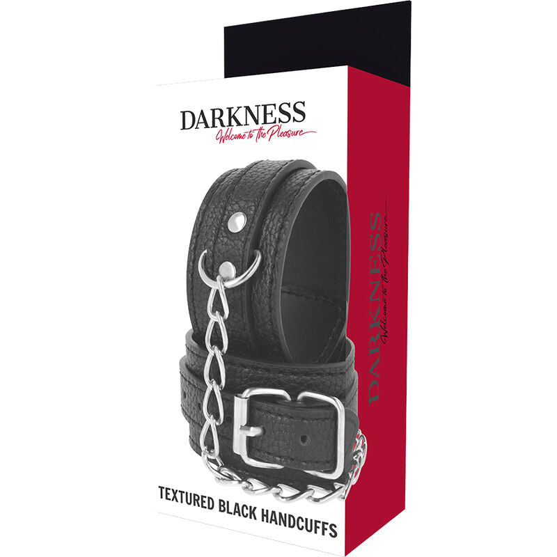 DARKNESS BONDAGE Menottes Cuir Texturé Noir — accessoires inclus