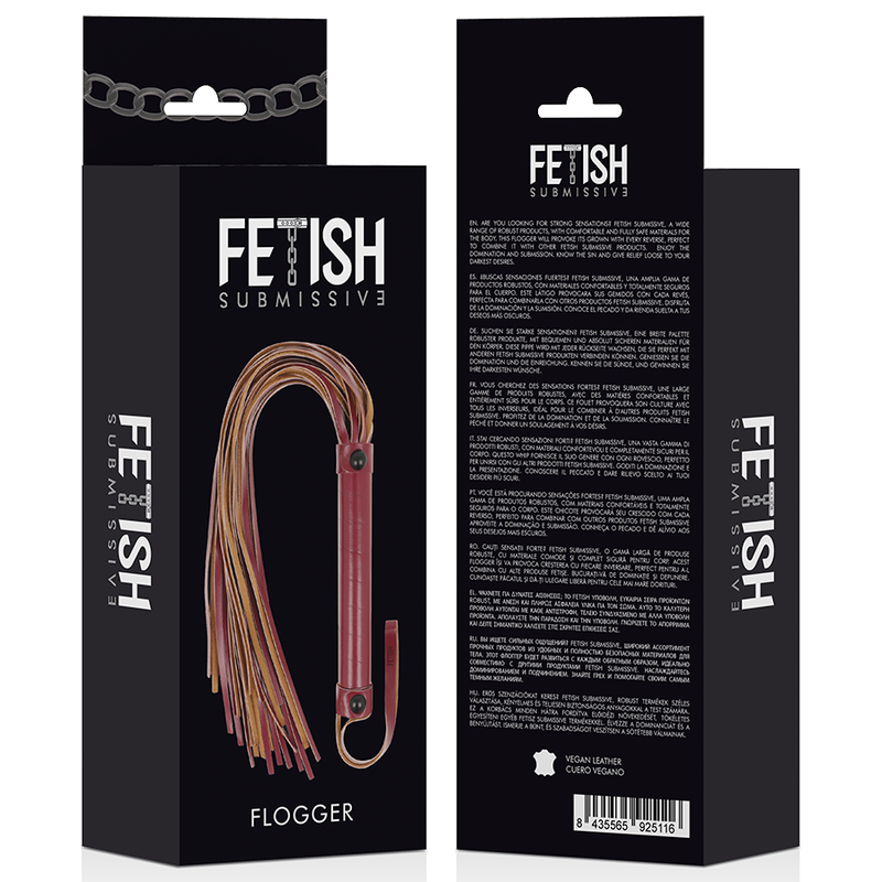 FETISH SUBMISSIVE DARK ROOM Fouet Cuir Végétalien — accessoires inclus